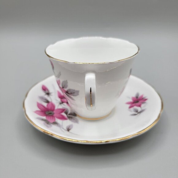 Royal Kent Staffordshire England Tea Cup Saucer Set Pink Gray Bone China - Picture 5 of 9